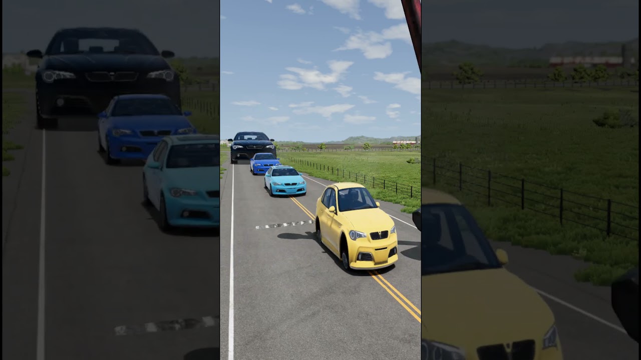 Разноцветные маленькие и гигантские автомобили против молота - BeamNG.drive 