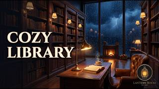 ๐ Cozy Library Ambience โ Thunderstorm Sounds for Reading & Studying (3 Hours)