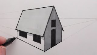 How to Draw in a Simple House using Two Point Perspective: Easy Step by Step