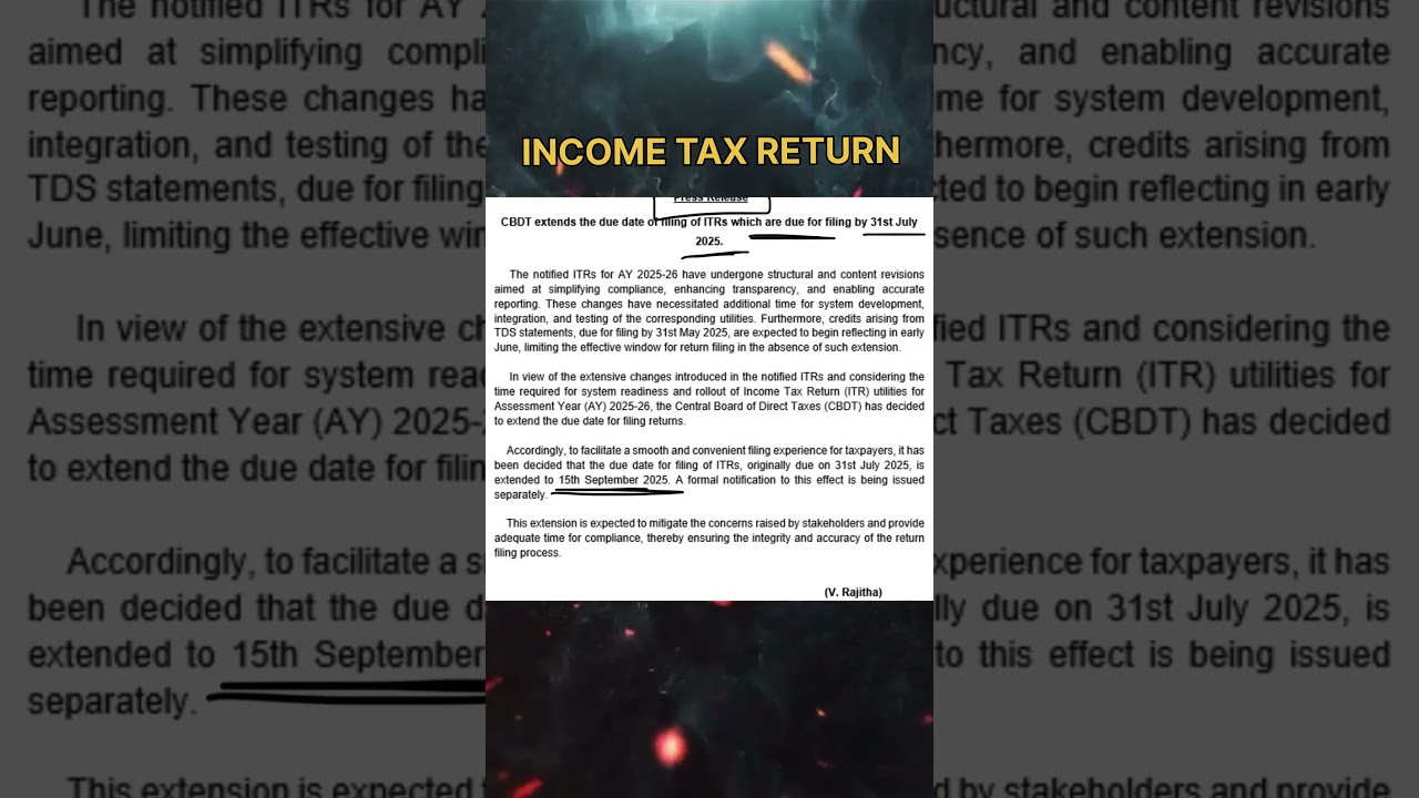 INCOME TAX RETURN DUE DATE EXTENSION 🔴 INCOME TAX RETURN UPDATE 🔴 FINTAX GURU