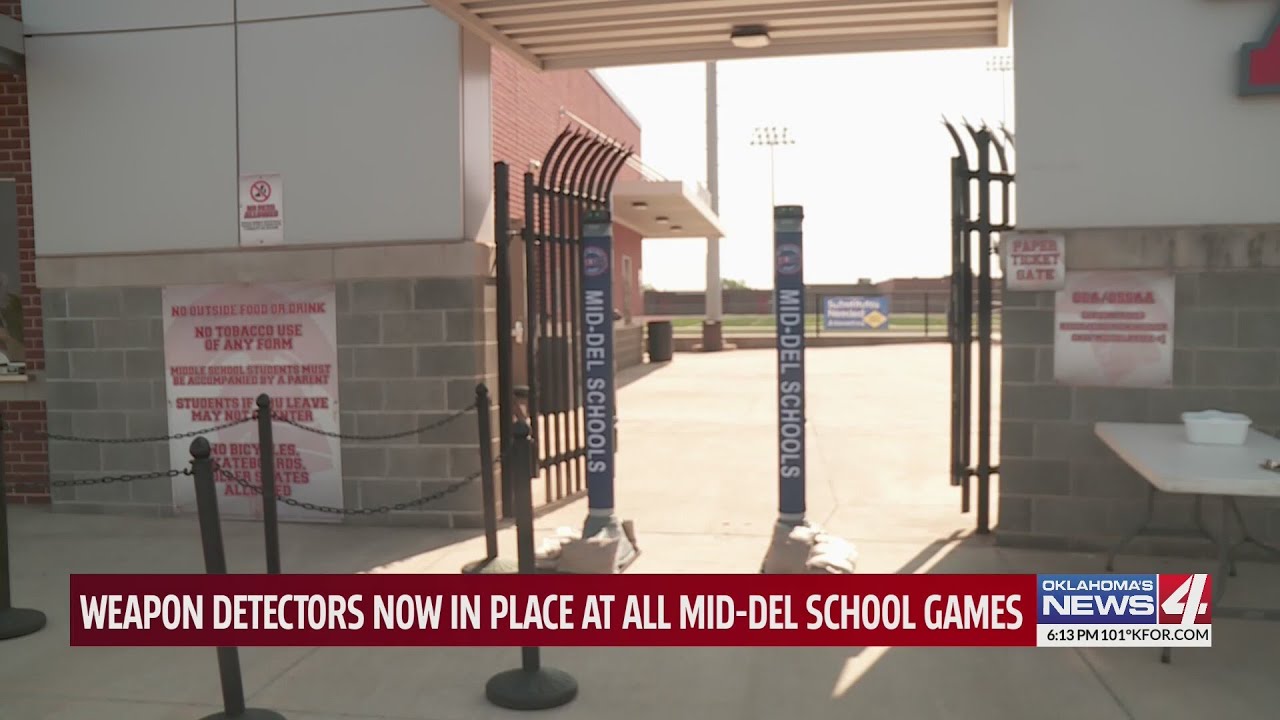Weapon detectors now in place at all Mid-Del school games - YouTube