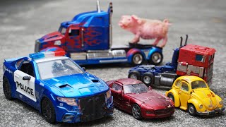 Transformers Generation Movie Stop Motion Police, Truck and Yellow Car Robot Mainan Toys! screenshot 3