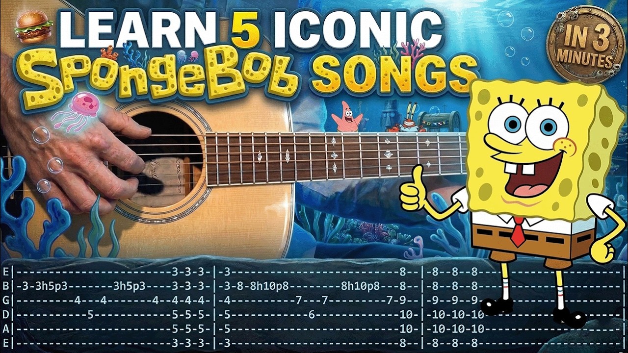 5 FUN & EASY SpongeBob Songs on Guitar (TABS) | Tutorial | Lesson | Cover