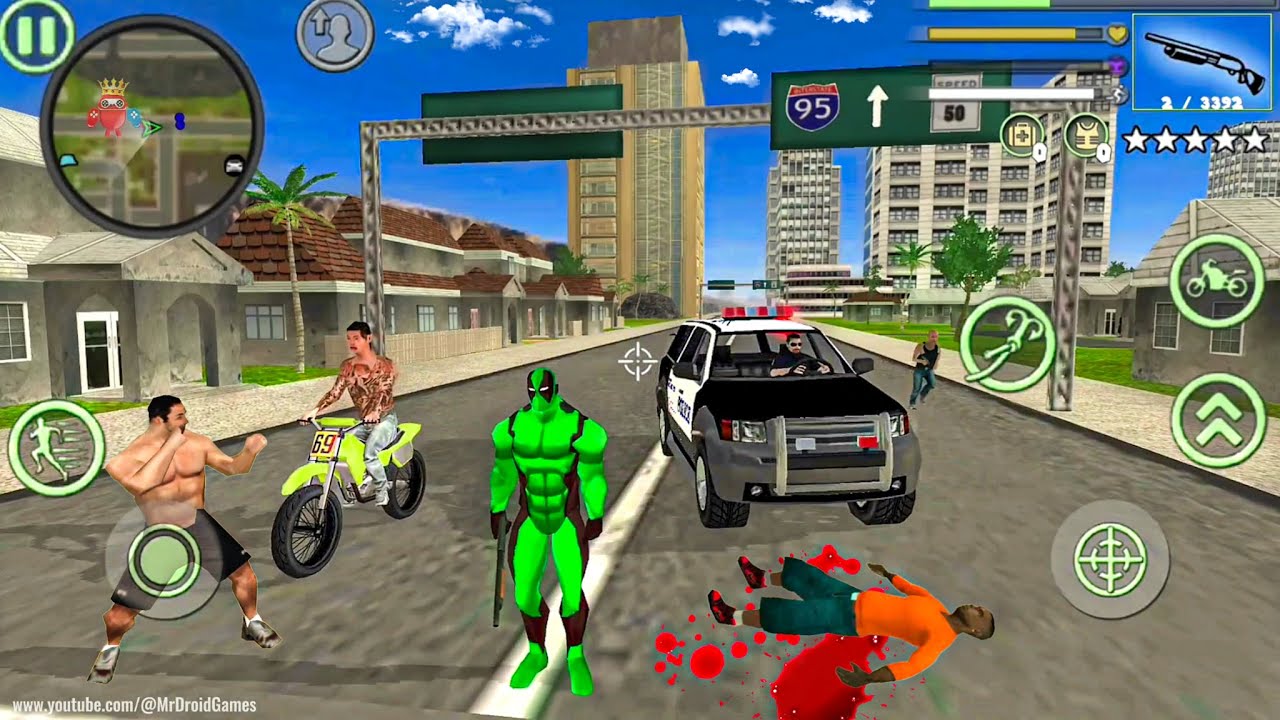 Green Deadpool Rope Hero Vice Town #22 - Cops Vs Gangster War - Android Gameplay