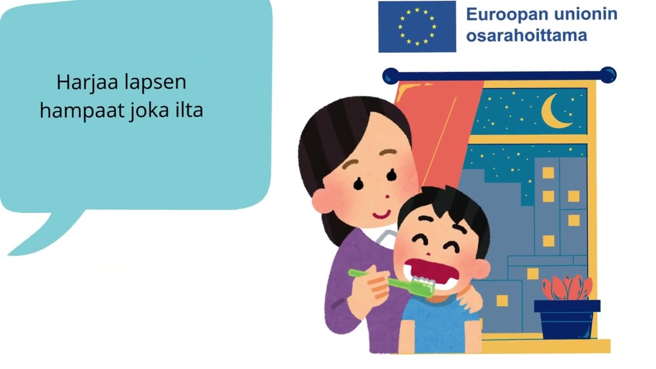 Lapsen hampaiden harjaus sähköhammasharja