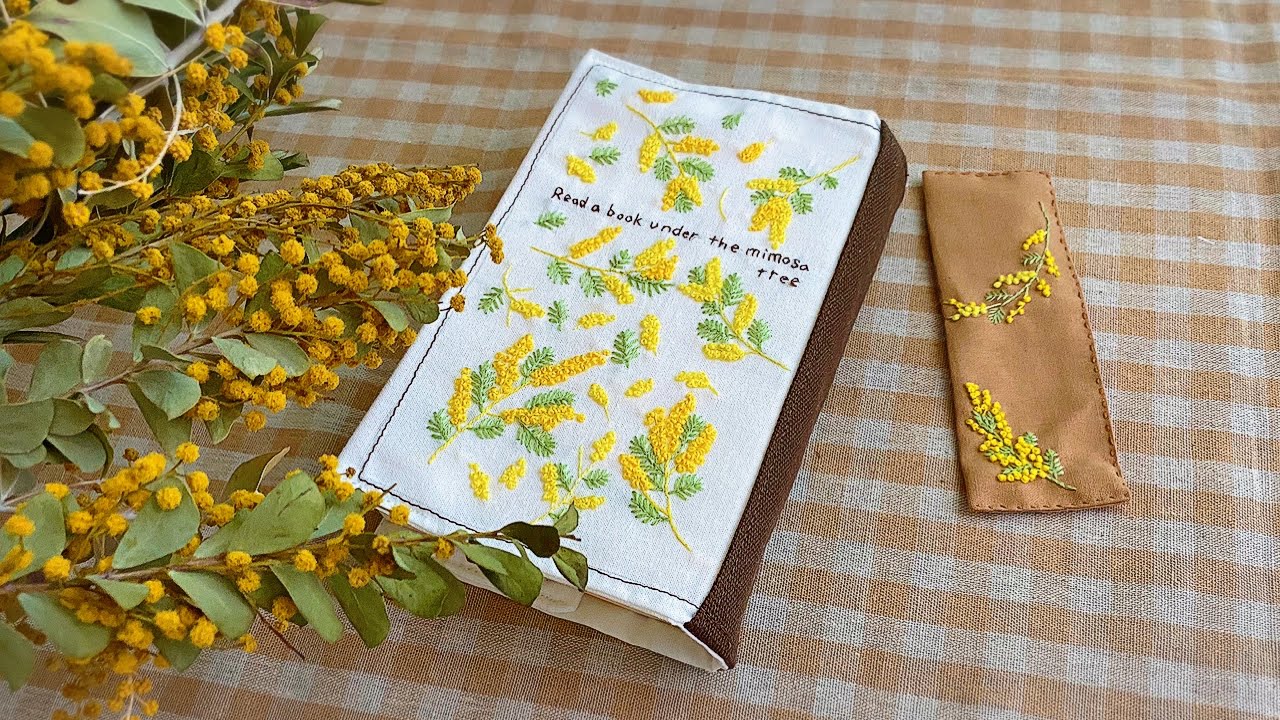 ミモザの刺繍＊ブックカバー - YouTube