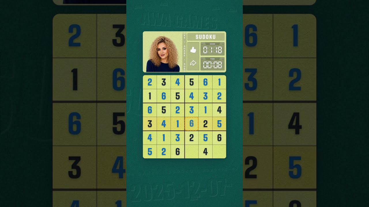 LinkedIn Mini Sudoku #118 solved board for December 7, 2025, 6x6 grid