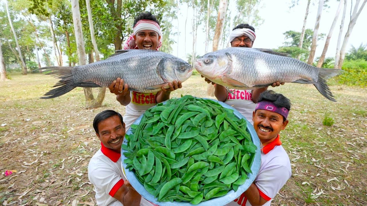 Bengali unique Fish and Sheem recipe & Chicken curry cooking for village people | villfood Kitchen