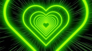 NEON TUNNEL OF ACID-GREEN HEARTS. Black background. Video Loop