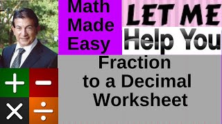 Fraction to a Decimal Worksheet
