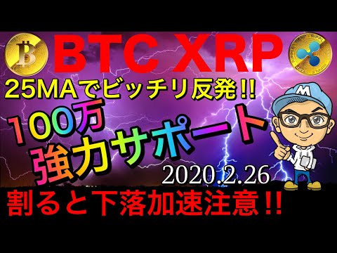 【仮想通貨BTC・XRP】ビットコイン100万割ると下落加速⁉︎リップル移動平均線で耐えるか⁉︎