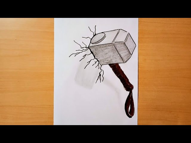 How To Draw Thor's Hammer | MJOLNIR | Step By Step With Pencil.  @SharmajiDrawingMemo - YouTube