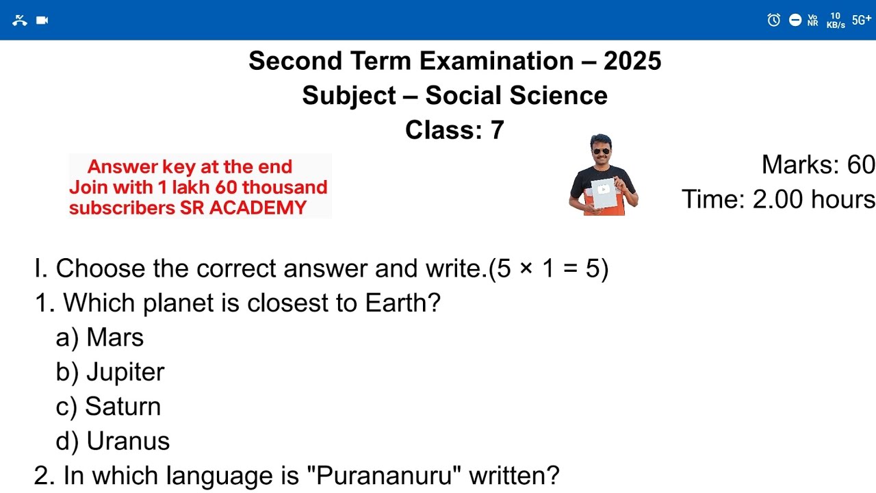 Thiran 7th social science half yearly model question paper 2025 english medium 