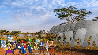 Wario & Friends Dies By Enraged Herd Of Lost Island African Bush Elephants In The Savannas