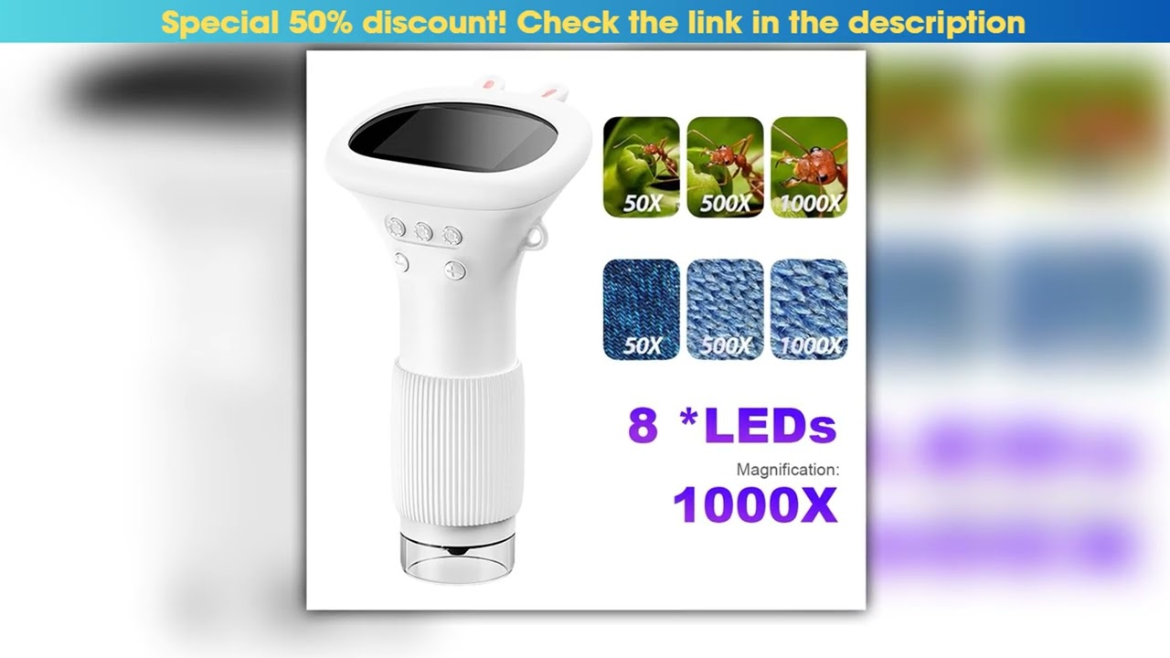 1000X Handheld Digital Microscope 2 Inch IPS Screen Handheld HD Microscope 2MP Lens Mini Portable