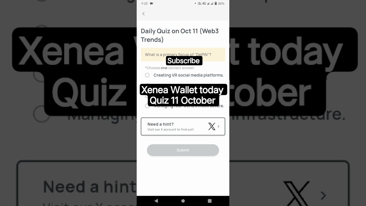 Xenea Wallet today Quiz answer | 11 October 2025 | Xenea daily Quiz 