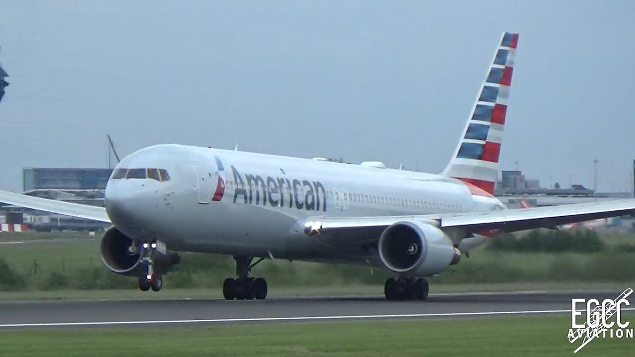 American Airlines 767300 Take Off at Manchester Airport YouTube