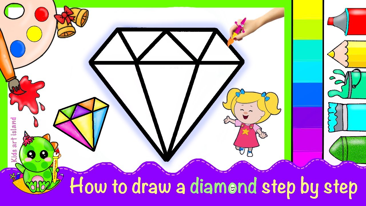How to draw a colorful diamond step by step for kids|painting and ...