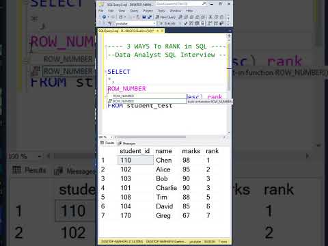 Data Analyst SQL Interview Questions | RANK, DENSE RANK, ROW NUMBER | #sql