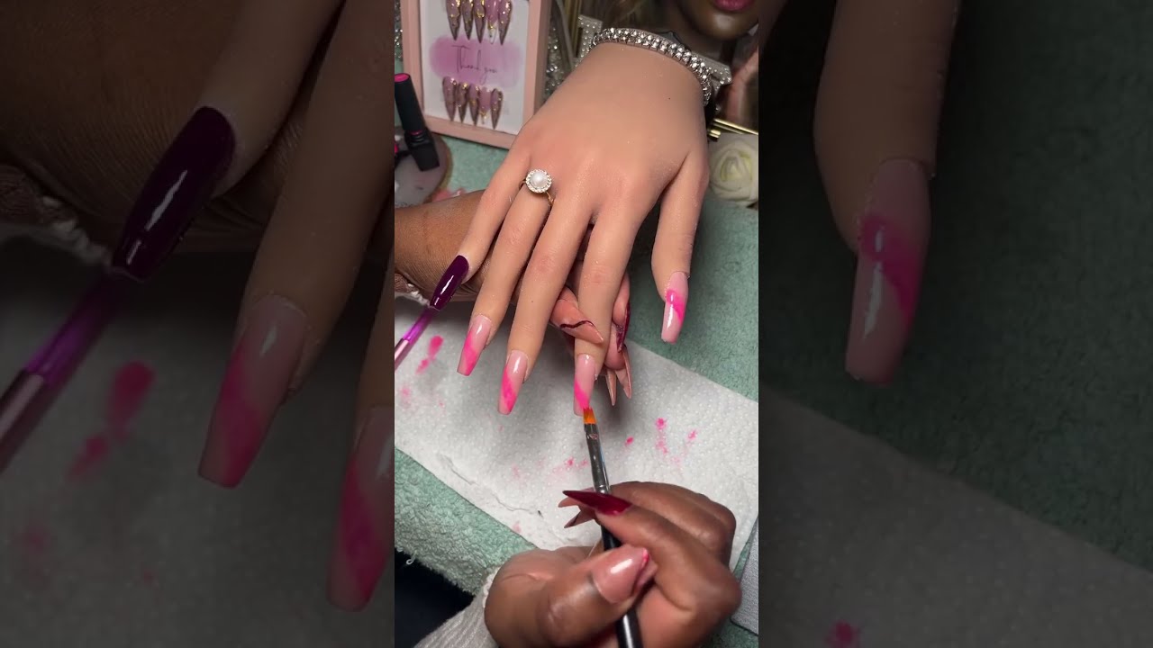 Polish acrylic Nails PINK & GOLD CHROME!