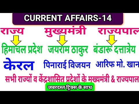 Current Affairs-14: Chief Ministers and Governors of States and UTs, UPSI Current, Delhi Police GK