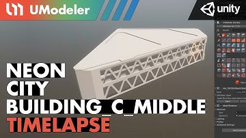 3D Modeling in Unity - Timelapse of a Sci_Fi Building_C_Middle in the Neon-City with UModeler