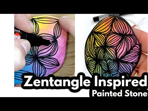 Zentangle Inspired Flower Design for Beginners || Stone Painting Idea || Rock Painting 101