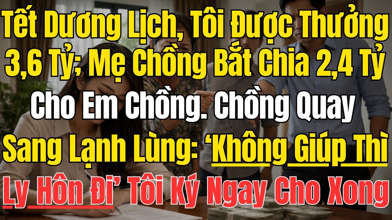Tết Dương Lịch, Tôi Bất Ngờ Được Thưởng 3,6 Tỷ Nhưng Mẹ Chồng Lập Tức Ép Tôi Chia 2,4Tỷ Cho Em Chồng