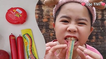 Lộc TiVi ăn vặt Vui 9 | Kẹo Dẻo, Kẹo 7 Màu, Xúc Xích... Funny videos