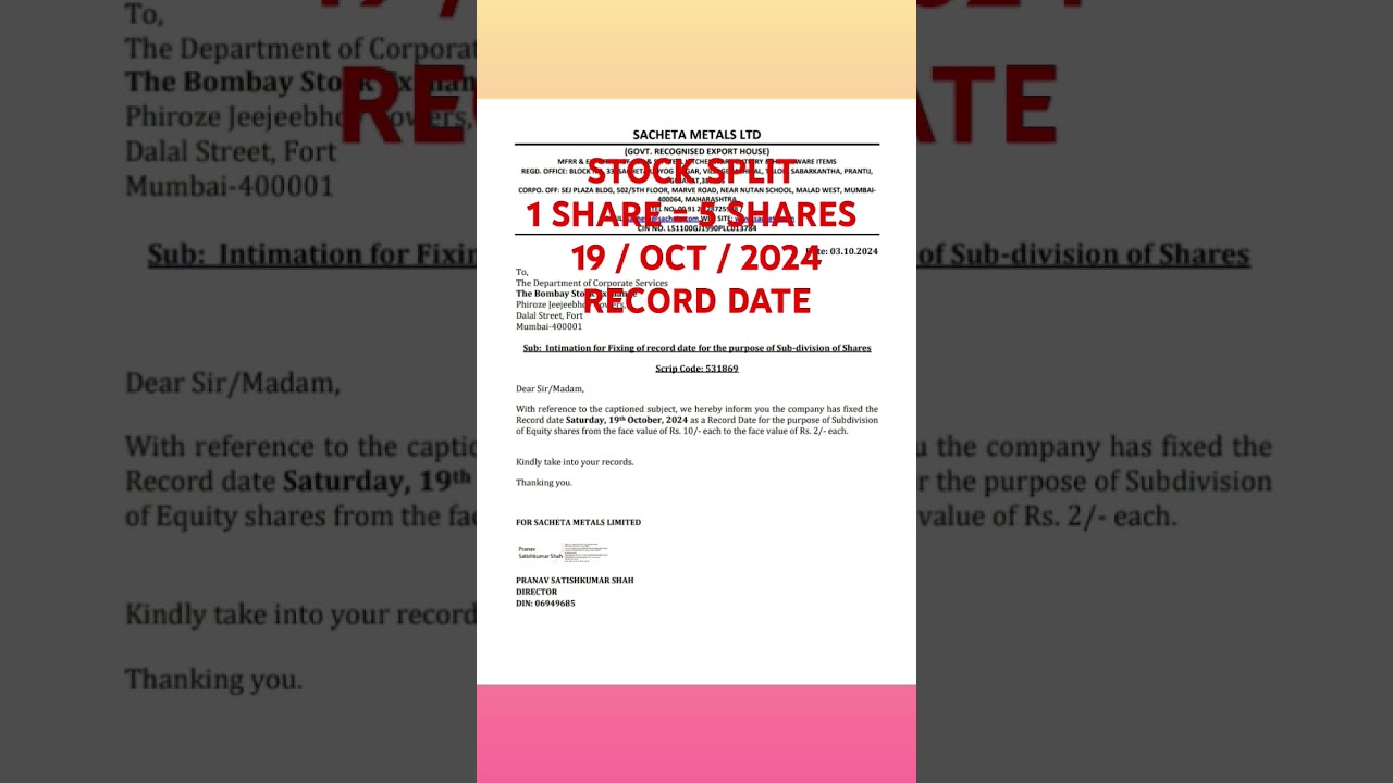 💥 1 SHARE = 5 SHARES 💥 SACHETA METALS LTD share 