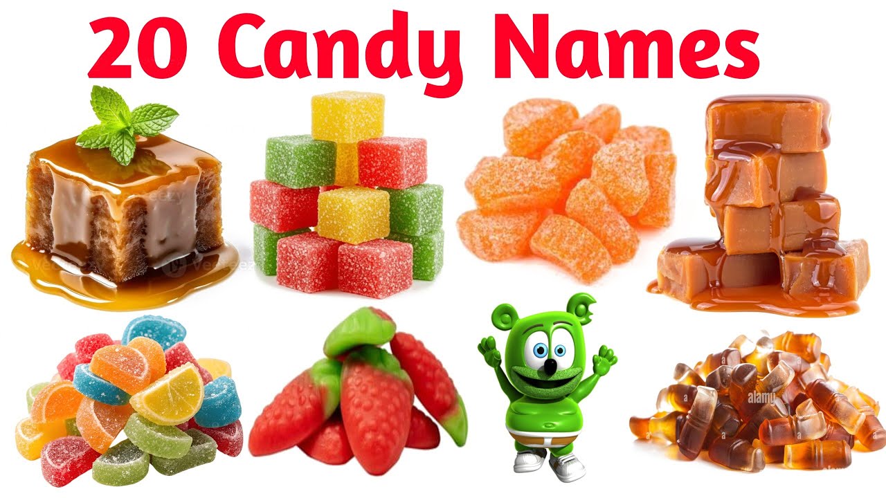 20 Candy Names बच्चों के लिए | Learn Candy Names in English | Kids Educational Video