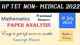 HP TET 2022 Math answer key || HP Tet non-medical exam 31 July, 2022 || Paper analysis || MPT