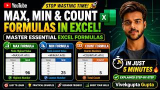 Excel MAX, MIN &amp; COUNT Formula in Hindi | Step by Step Tutorial for Beginners (2026)