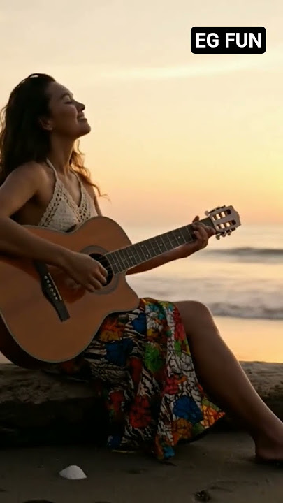 Wanita seksi memainkan gitar kemesraan#wanitacantik #pantai #kemesraan