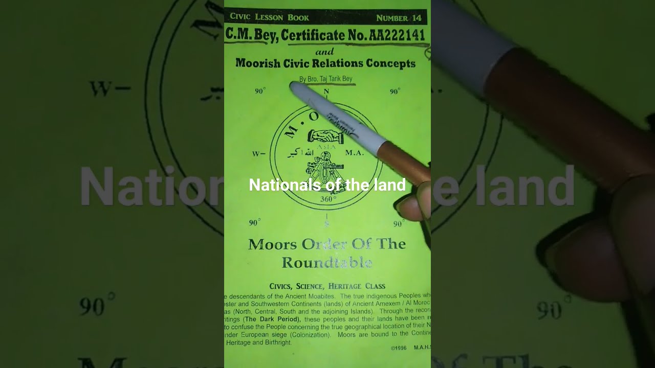 Moorish American Nationals Of The Land Brother Grand Sheik Taj Tarik Bey Civic Lesson Book 14 