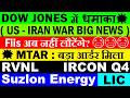 US IRAN WAR GOOD NEWS🔥 DOW JONES में धमाका🔥 MTAR TECH🔴 SUZLON ENERGY🔴 RVNL🔴 IRCON🔴 LIC🔴 FIIS DIIS