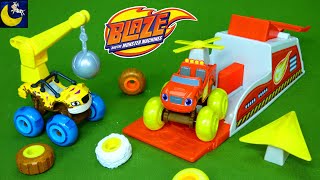 Tune Up Tires Stripes and Blaze Launching Race Playset Funny Muddy Mix Up Tire Toys Video for Kids
