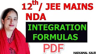 ALL INTEGRATION FORMULAS PDF