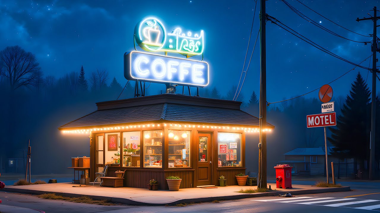 Cozy Coffee Shop at Night: A Serene Twilight Escape