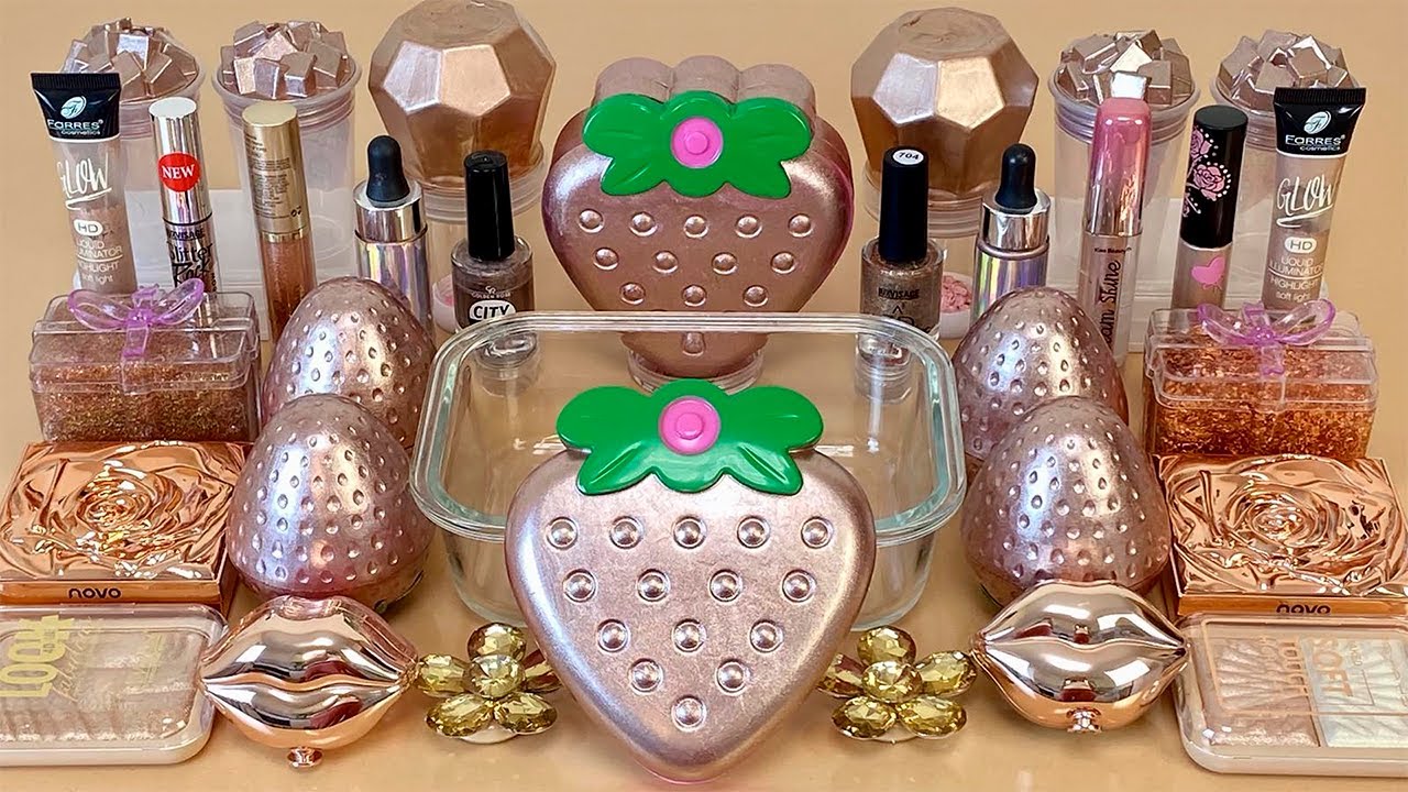 ASMR Slime 🏵️ Mixing ”Rose GOLD” makeup, Eyeshadow, glitter into slime. Satisfying slime video.