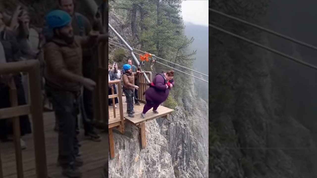 PLUS SIZE Zipline! 💪 Fearless Jump over Canyon 😱 