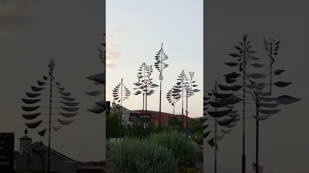Whitaker Wind Sculpture Art Around the Corner St. George, UT Stainless Steel Installation Vertical