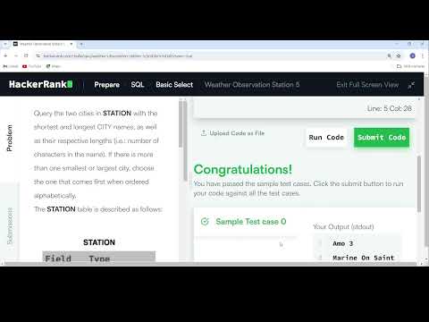 Hacker Rank Weather Observation Station 5 solution | DAY 8/100 | Hacker Rank solutions | SQL Basics