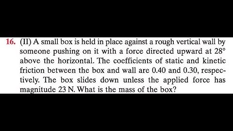 A small box is held in place against a rough vertical wall by someone pushing on it with a force di