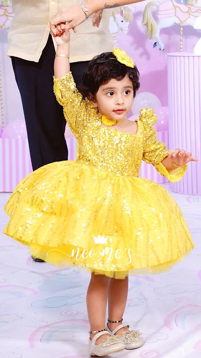Golden Yellow Ballgown💛Princess Belle💛Theme💛Birthday💛1stB'day💛Partywear💛Cute Baby💛Bow💛Twins💛Mom💛Baby