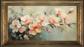 Blooming Cherry Blossoms, Vintage Oil Painting | Gold Framed Art Screensaver for TV