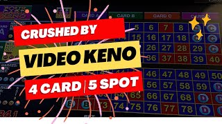 Four Card Keno  5 spot  I tried to win the 5 spot and got crushed (4 card keno five spot)