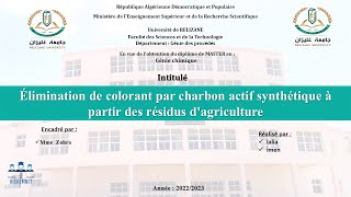 Élimination de colorant par charbon actif synthétique à partir des résidus dagriculture