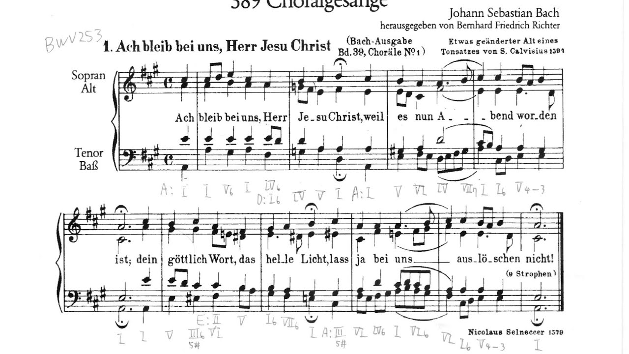 Bach chorale BWV 253 harmonic analysis -Ach bleib bei uns, Herr