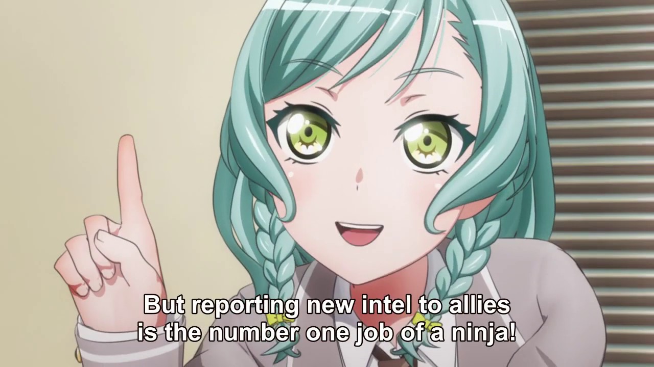 Bang Dream S2 - wakamiya eve spying on chisato.